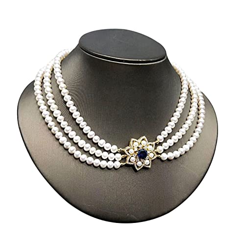 EFEMIR 3 Stränge Drillinge Natürliche Perlenketten for Frauen Bohemia Fashion Choker Halskette erfüllen (Size : About 39 41 43cm) von EFEMIR