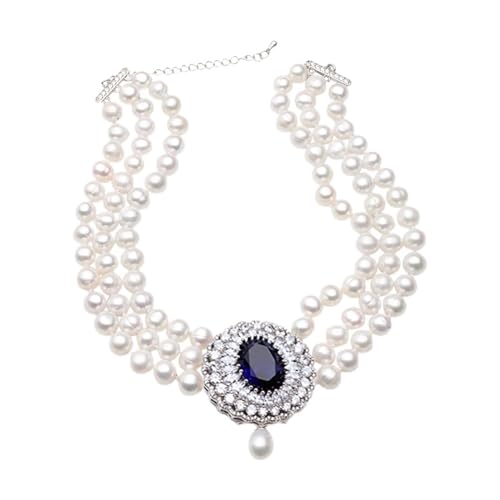 EFEMIR Art- und Weiseweiße natürliche Süßwasser-Mehrschicht-Perlen-Halsketten-Frauen, Verlobung 3 Reihen Choker-Halsketten-edler Schmuck erfüllen (Color : 6 1/8, Size : Clasp 1) von EFEMIR