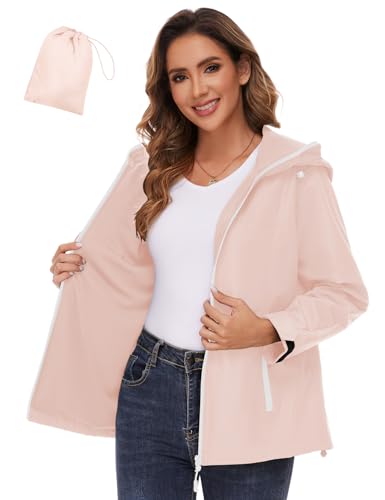 EFFAN Regenjacke Damen Funktionsjacke Sommer Outdoorjacke Übergangsjacken Ultraleichte Rain Jacket Women Windbreaker Regenmantel Rosa S von EFFAN