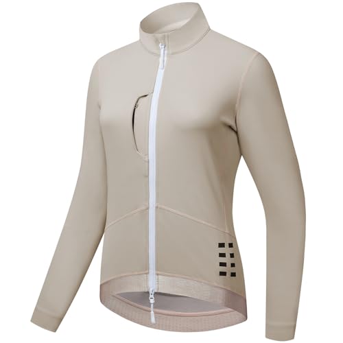 EFGETD Fahrradjacke Damen Winter Winddicht Thermo Fleece Mantel Reflektierend Langarm Radjacke Laufjacke zum Radfahren, Klettern, Wandern(Beige,L) von EFGETD