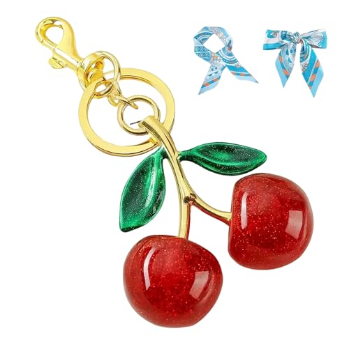 EFH Kirsch-Schlüsselanhänger-Set, Taschenanhänger, Schal-Set, Geldbörsenanhänger, niedliches Schlüsselanhänger-Zubehör, Blauer und oranger Schal mit rotem Kirsch-Anhänger, Standard EFH Kirsch-Schlüsselanhänger-Set, Taschenanhänger, Schal-Set, Geldbörsenanhänger, niedliches Schlüsselanhänger-Zubehör, Blauer und oranger Schal mit rotem Kirsch-Anhänger, Standard von EFH
