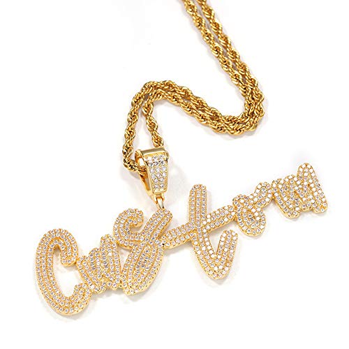 Custom Iced Out Name Halskette Kette Personalisierte Hip Hop Halskette Kristall Anhänger Silber Gold Bling Anfangsbuchstabe Anhänger CZ Simulierter Diamant Hip Hop Schmuck mit Seil/Tenniskette von EFJSKHFLKADsdk