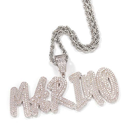 Custom Iced Out Name Halskette Kette Personalisierte Hip Hop Halskette Kristall Anhänger Silber Gold Bling Anfangsbuchstabe Anhänger CZ Simulierter Diamant Hip Hop Schmuck mit Seil/Tenniskette von EFJSKHFLKADsdk