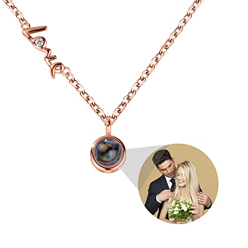 Personalisierte Foto Halskette Personalisierte Fotoprojektions Kette mit Bild im Stein I LOVE You Projektion Anhänger Sterlingsilber Roségold Romantisches Schmuckgeschenk für Mutter Frauen Ehefrau von EFJSKHFLKADsdk