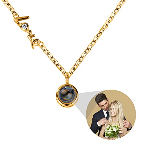 Personalisierte Foto Halskette Personalisierte Fotoprojektions Kette mit Bild im Stein I LOVE You Projektion Anhänger Sterlingsilber Roségold Romantisches Schmuckgeschenk für Mutter Frauen Ehefrau von EFJSKHFLKADsdk
