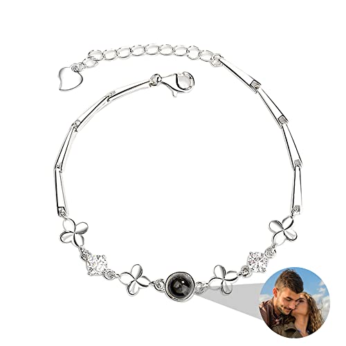 Personalisiertes Fotoprojektions Armband Vierblättriges Kleeblatt Armband Charm Sterlingsilber Benutzerdefinierte Bild Armbänder Angepasste Muttertags Jubiläums Gedenk Schmuck Geschenke von EFJSKHFLKADsdk