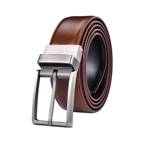 1 Stück 85–160cm doppelfarbiger Zwei-in-Eins-Wendegürtel aus echtem Leder für Herren mit schwarzer gedrehter Legierungsschnalle von EFLAL