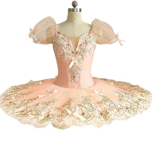 EFLAL Blumenmädchen Professionelles Ballett-Tutu-Kleid für Kinder und Damen, Platter, Pfannkuchen, Schwanensee, Ballerina, Bühnentanz-Wettbewerb,Rosa,130 von EFLAL