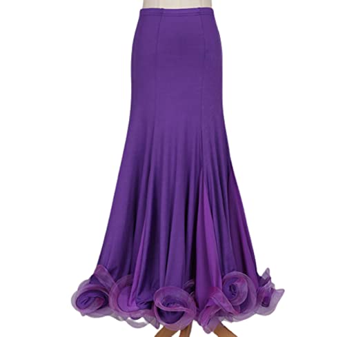 EFLAL Frauen Ballsaal Tanz Rock Lange Swing Modern Standard Walzer Wettbewerb Tanz Kleid Bauchtanz Latin Tango Swing Röcke,Lila,XL von EFLAL