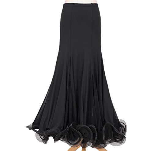 Frauen Ballsaal Tanz Rock Lange Swing Modern Standard Walzer Wettbewerb Tanz Kleid Bauchtanz Latin Tango Swing Röcke,Schwarz,L von EFLAL