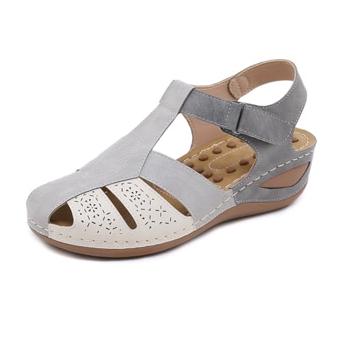 EFLALYHG Damen-Gladiator-Sandalen, geschlossener Zehenbereich, hohle römische Hausschuhe, Outdoor-Casual-Strand-Watstiefel, Wanderschuhe,Grau,37 von EFLALYHG