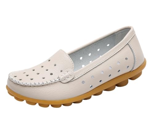 EFLALYHG Damen-Loafer aus Leder mit ausgehöhlten bequemen Schuhen runder Spitze lässige Mokassins Wilden Fahrschuhen Flache Schuhe zum Gehen und Bootfahren Übergröße 35–44,Beige,43 EU EFLALYHG Damen-Loafer aus Leder mit ausgehöhlten bequemen Schuhen runder Spitze lässige Mokassins Wilden Fahrschuhen Flache Schuhe zum Gehen und Bootfahren Übergröße 35–44,Beige,43 EU von EFLALYHG