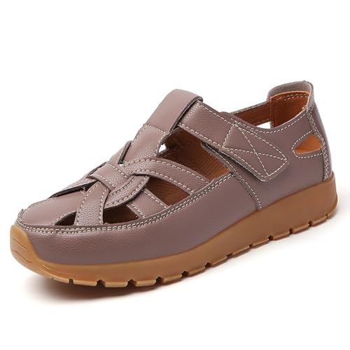 EFLALYHG Flache Ledersandalen für Damen, rutschfeste Plateau-Strandschuhe, orthopädische Sandalen mit Hohlloch, römische Wanderschuhe,Braun,37 EU EFLALYHG Flache Ledersandalen für Damen, rutschfeste Plateau-Strandschuhe, orthopädische Sandalen mit Hohlloch, römische Wanderschuhe,Braun,37 EU von EFLALYHG