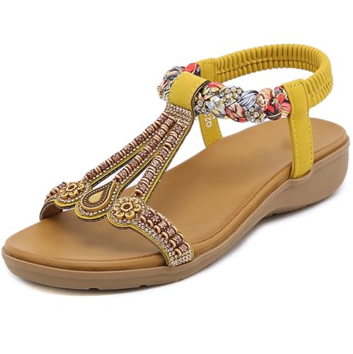 EFLALYHG Flache Sandalen für Damen, Bohemian-Perlen, elastischer Riemen auf der Rückseite, Keilsandalen, Bequeme Römersandalen mit offener Spitze,Gelb,38 EU EFLALYHG Flache Sandalen für Damen, Bohemian-Perlen, elastischer Riemen auf der Rückseite, Keilsandalen, Bequeme Römersandalen mit offener Spitze,Gelb,38 EU von EFLALYHG
