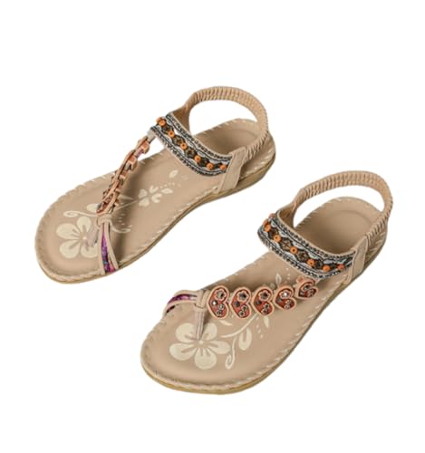EFLALYHG Flache Sandalen für Damen, lässige Sommer-Flip-Flops im Bohemian-Stil mit Perlenriemen und Strasssteinen Zehenclip Strandsandalen,Apricot,41 EU EFLALYHG Flache Sandalen für Damen, lässige Sommer-Flip-Flops im Bohemian-Stil mit Perlenriemen und Strasssteinen Zehenclip Strandsandalen,Apricot,41 EU von EFLALYHG