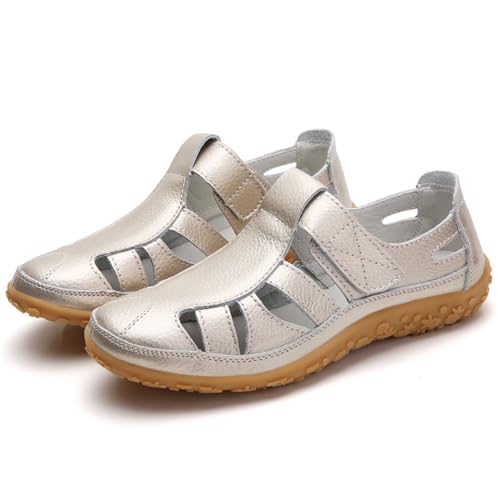 EFLALYHG Geschlossene Ledersandalen für Damen, orthopädische Wandersandalen für den Außenbereich, lässig ausgehöhlt für Sommer Urlaub Strand einfache Flache Schuhe,Beige,43 EU EFLALYHG Geschlossene Ledersandalen für Damen, orthopädische Wandersandalen für den Außenbereich, lässig ausgehöhlt für Sommer Urlaub Strand einfache Flache Schuhe,Beige,43 EU von EFLALYHG