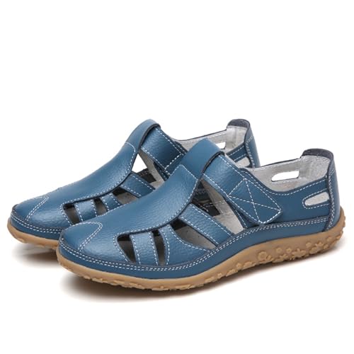 EFLALYHG Geschlossene Ledersandalen für Damen, orthopädische Wandersandalen für den Außenbereich, lässig ausgehöhlt für Sommer Urlaub Strand einfache Flache Schuhe,Light Blue,42 EU EFLALYHG Geschlossene Ledersandalen für Damen, orthopädische Wandersandalen für den Außenbereich, lässig ausgehöhlt für Sommer Urlaub Strand einfache Flache Schuhe,Light Blue,42 EU von EFLALYHG