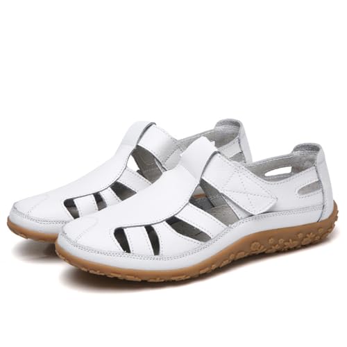 EFLALYHG Geschlossene Ledersandalen für Damen, orthopädische Wandersandalen für den Außenbereich, lässig ausgehöhlt für Sommer Urlaub Strand einfache Flache Schuhe,Weiß,43 EU EFLALYHG Geschlossene Ledersandalen für Damen, orthopädische Wandersandalen für den Außenbereich, lässig ausgehöhlt für Sommer Urlaub Strand einfache Flache Schuhe,Weiß,43 EU von EFLALYHG