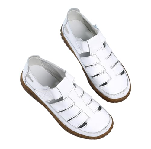 EFLALYHG Ledersandalen für Damen flach orthopädisch Plateau-Strandsandalen Retro römisch zum Gehen Hohllochschuhe,Weiß,36 EU von EFLALYHG