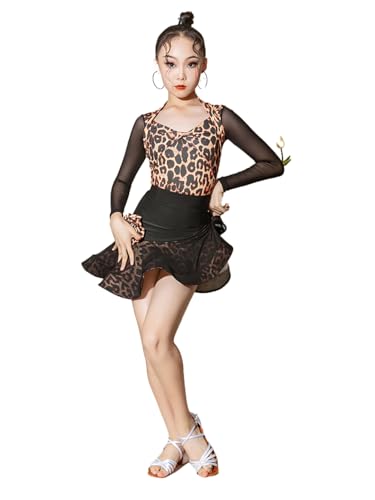 EFLALYHG Leopard,120, Mädchen Leopard Latein Tanzkleid Gesellschaftstanz Kleider Salsa Rumba Cha Cha Samba Tango Rock Bühnenauftritt Wettkampfkleidung von EFLALYHG