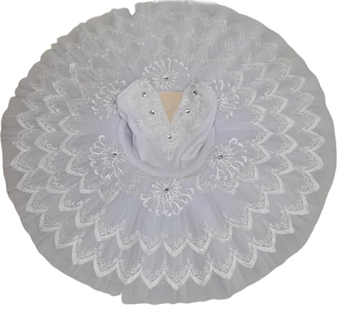 EFLALYHG Mädchen Ballett Schwanensee Tutu Tanzkleidung Trikot Ballerina Tanzkleidung Fee Prinzessin Kleid Professioneller Tüll Pfannkuchen Tanzrock,Weiß,140 von EFLALYHG