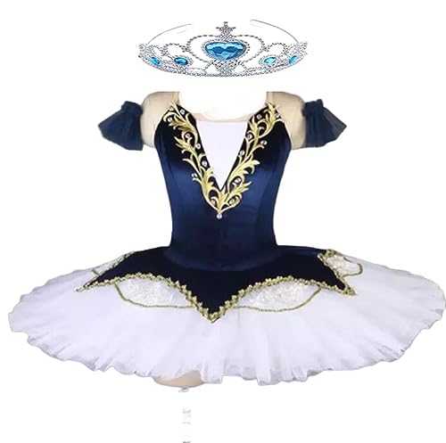 EFLALYHG Mädchen Ballett entzückt Kleid Tutus Kinder Schwanensee Wettbewerb Pfannkuchen Tutu Mädchen Ballerina Kostüme Tanz Tutu Ballett,Blau,140 von EFLALYHG