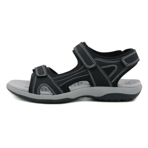 EFLALYHG Modische Damen-Sandalen mit geneigtem Absatz und Fußgewölbeunterstützung, Sport-Hausschuhe, bequeme, atmungsaktive Outdoor-Wanderschuhe,Schwarz,38 von EFLALYHG