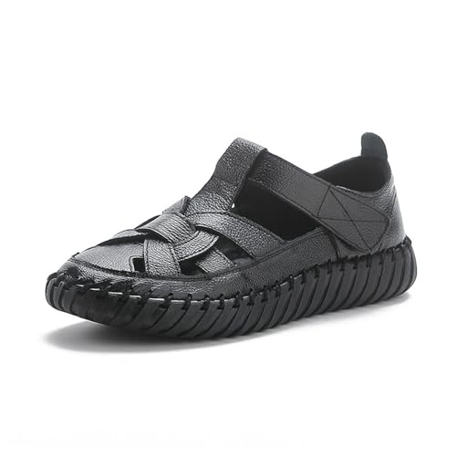 EFLALYHG Orthopädische Flache Sandalen für Damen, rutschfeste, lässige Römerschuhe, Sommer-Strandsandalen mit geschlossener Zehenpartie,Schwarz,37 EU von EFLALYHG