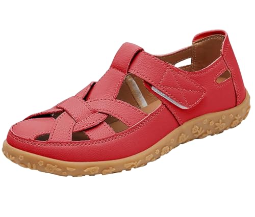 EFLALYHG Orthopädische Sandalen aus Leder für Damen, rutschfeste, lässige Römersandalen, lässige Gladiator-Schuhe für den Sommer mit Hohlloch Urlaub Strand,Rot,39 EU EFLALYHG Orthopädische Sandalen aus Leder für Damen, rutschfeste, lässige Römersandalen, lässige Gladiator-Schuhe für den Sommer mit Hohlloch Urlaub Strand,Rot,39 EU von EFLALYHG