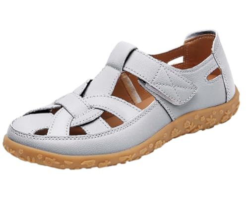 EFLALYHG Orthopädische Sandalen aus Leder für Damen, rutschfeste, lässige Römersandalen, lässige Gladiator-Schuhe für den Sommer mit Hohlloch Urlaub Strand,Silber,41 EU von EFLALYHG