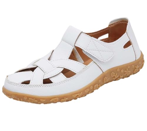 EFLALYHG Orthopädische Sandalen aus Leder für Damen, rutschfeste, lässige Römersandalen, lässige Gladiator-Schuhe für den Sommer mit Hohlloch Urlaub Strand,Weiß,42 EU von EFLALYHG
