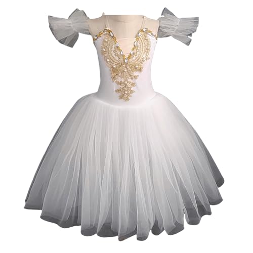 EFLALYHG Professionelles Tutu für Mädchen, Little Swan Dance Performance-Kleid, Halloween Tutu Pancake Ballerina Eiskunstlauf-Partykleid,White2,150 von EFLALYHG