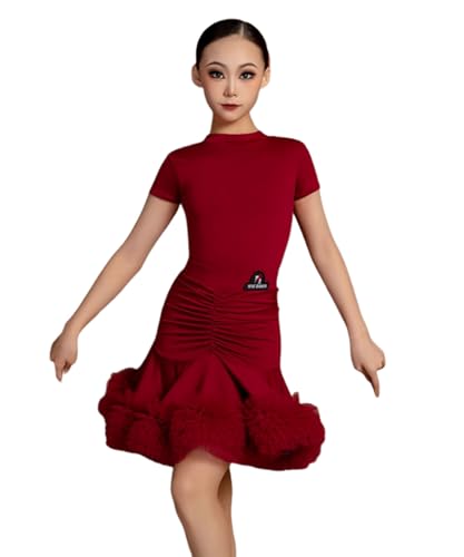 EFLALYHG Rot,150, Kinderkleider für Mädchen Kurzarm Latein Tanzkleid Nylon Ballsaal Tango Salsa Wettbewerb Party Bühnenaufführung Praxis Kostüm von EFLALYHG