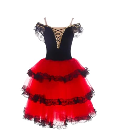 EFLALYHG Rot,150, Mädchen Ballett Tanzkleid Spanisch Flamenco Kleid Kinder Kostüm Party Wettbewerb Kostüme von EFLALYHG