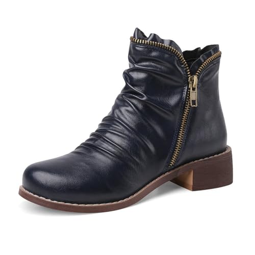 EFLALYHG Schwarz,38, Bestickte Stiefeletten für Damen, 2024 Retro-Western-Cowboystiefel mit spitzer Spitze, seitlichem Reißverschluss, dickem Absatz, Leder-Chelsea-Booties im Used-Look von EFLALYHG