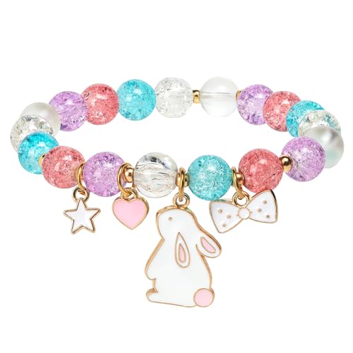 |Perlenarmbänder mit süßen Hasenanhängern Tierarmband |Kindergeburtstag Mitgebsel für Mädchen 6-12 Jahre Geschenkidee & Partyzubehör | Sicherer Plastikverschluss | Geburtstagsgeschenk für Töchter, En von EFNHJF5