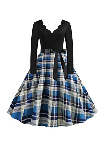 EFOFEI Damen 1950er Vintage Retro Brautjungfernkleid 50er Kleider Hepburn Cocktailkleid Rockabilly Petticoat Kleid Lange Blau XXL von EFOFEI