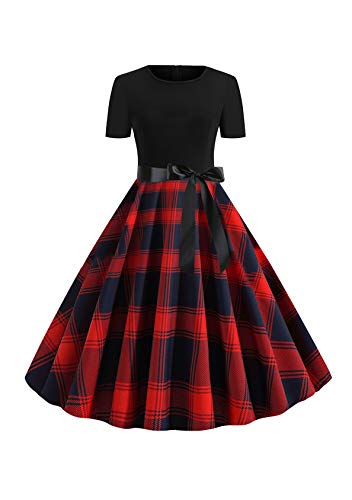 EFOFEI Damen 1950er Vintage Retro Brautjungfernkleid Petticoat Lange Ärmel Ballkleid Hepburn Cocktail Rockabilly Kleid Rot XXL von EFOFEI