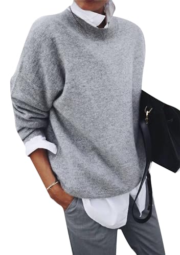 EFOFEI Damen 2 In 1 Style Bluse Einfarbig Langarm Pullover Patchwork Arbeit Bluse Tunika Tops Grau M von EFOFEI