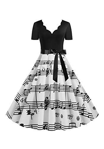 EFOFEI Damen 50er Jahre Kleid 50er Cap Ärmel Swing Kleid A-Linie Rundhals Kleid Weiß 3XL von EFOFEI