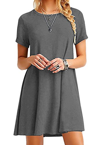 EFOFEI Damen A Line Kleid Sommerkleid Kurzarm Swing Kleid Übergröße Kleid Grau L von EFOFEI