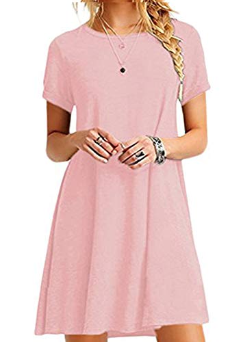 EFOFEI Damen A-Linie Kleid lose Kleid Rundhals Mini Kleid Rosa 2XL von EFOFEI