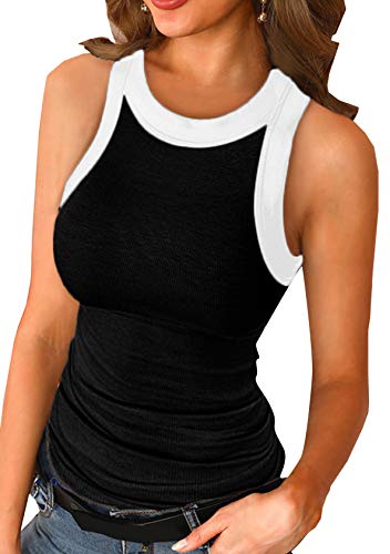 EFOFEI Damen Ärmellos Camisole Einfarbig Sport Leibchen Strick Tank Top Elegant Sommer Strickshirts Weiß+Schwarz XL von EFOFEI