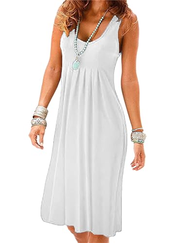 EFOFEI Damen Ärmellos Swing Reizeitkleid Casual Sommerkleid Einfaches Bequemes Kleid Alltägliche Hauskleidung Weiß XS von EFOFEI