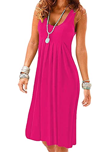 EFOFEI Damen Ärmellos Swing Reizeitkleid Sommer Shirtkleider Casual Sommerkleid Einfaches Bequemes Kleid Rose XL von EFOFEI