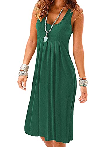 EFOFEI Damen Ärmellos Swing Reizeitkleid Sommer Shirtkleider Einfaches Bequemes Kleid Atmungsaktiv Strand Kleider Grün S von EFOFEI