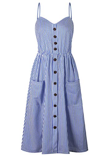 EFOFEI Damen Ärmellos Viele Färben Sexykleid All Match Tupfen Kleid Elegant Vintage Cocktailkleid Einfaches gestreiftes Kleid DUNKELBLAU XS von EFOFEI