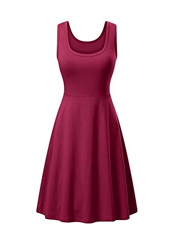 EFOFEI Damen Ärmelloses Kleid Beiläufig A Line Kleid Freizeitkleid Einfarbig Burgund M von EFOFEI