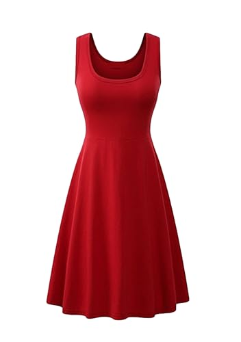 EFOFEI Damen Ärmelloses Kleid Beiläufig A Line Kleid Freizeitkleid Einfarbig Rot M von EFOFEI