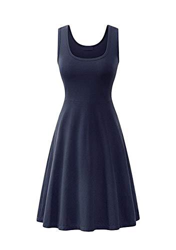 EFOFEI Damen Ärmelloses Kleid Sommer Cotton Kleid Sanft Midi Kleid Dunkelblau M von EFOFEI